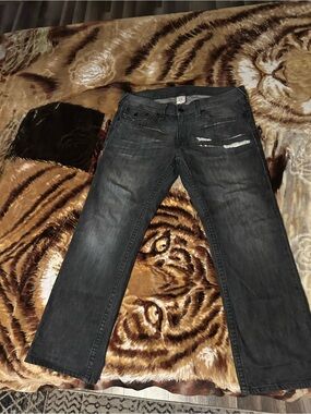 True Religion Men's Straight Leg Distressed Gray Jeans